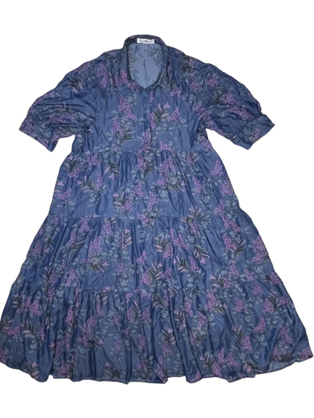 Natural Life Floral Tiered Midi Dress Women’s Medium Blue Purple Cottagecore
